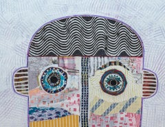 Textured Neutral Figurative Mixed Media Portrait by Cuban Artist Hector Frank