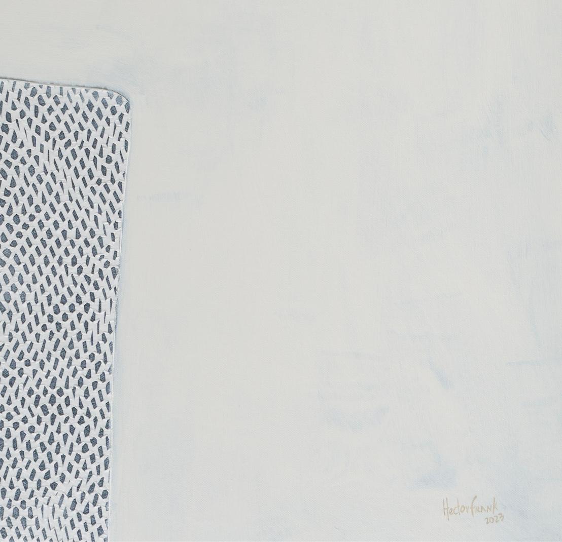 Retrato figurativo blanco texturizado en técnica mixta del artista cubano Hector Frank en venta 1