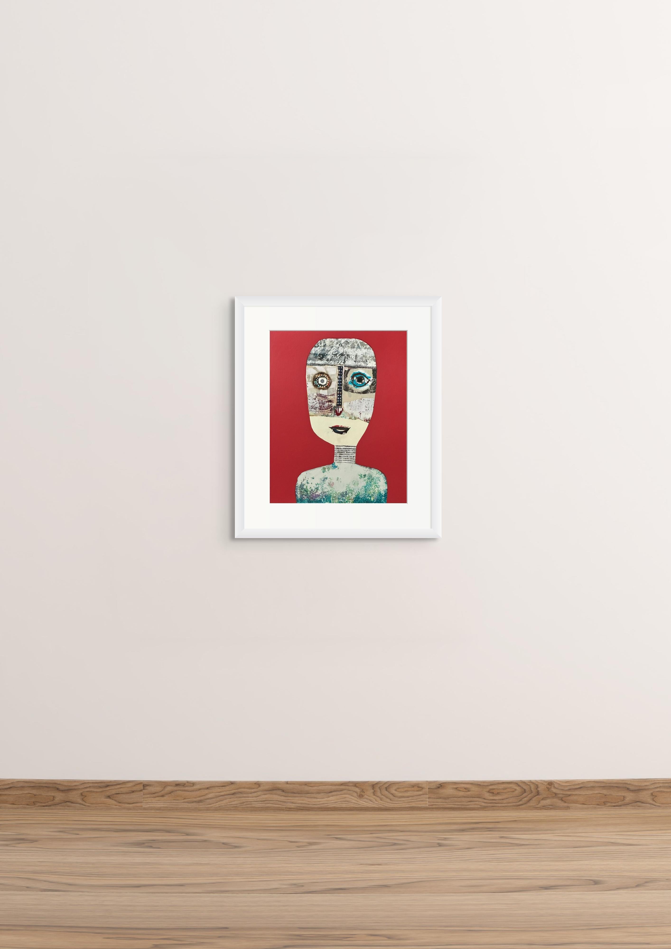 Retrato sin título, pintura figurativa roja original del artista cubano Hector Frank en venta 2
