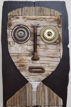 'Untitled Portrait' Sculpture of a mix of reclaimed wood, machinery, and paint.