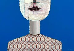 Vibrant Blue Figurative Mixed Media Portrait by Cuban Artist Hector Frank