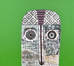 Vibrant Green Figurative Mixed Media Portrait by Cuban Artist Hector Frank