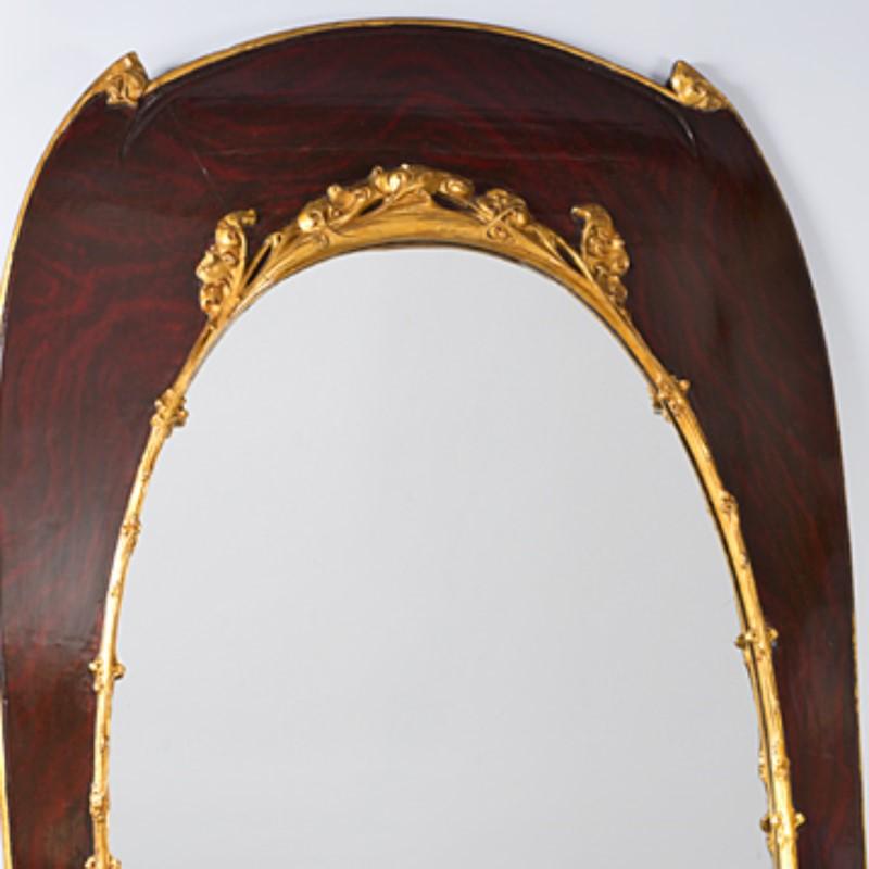 Art Nouveau Hector Guimard Faux Mahogany and Giltwood Mirror
