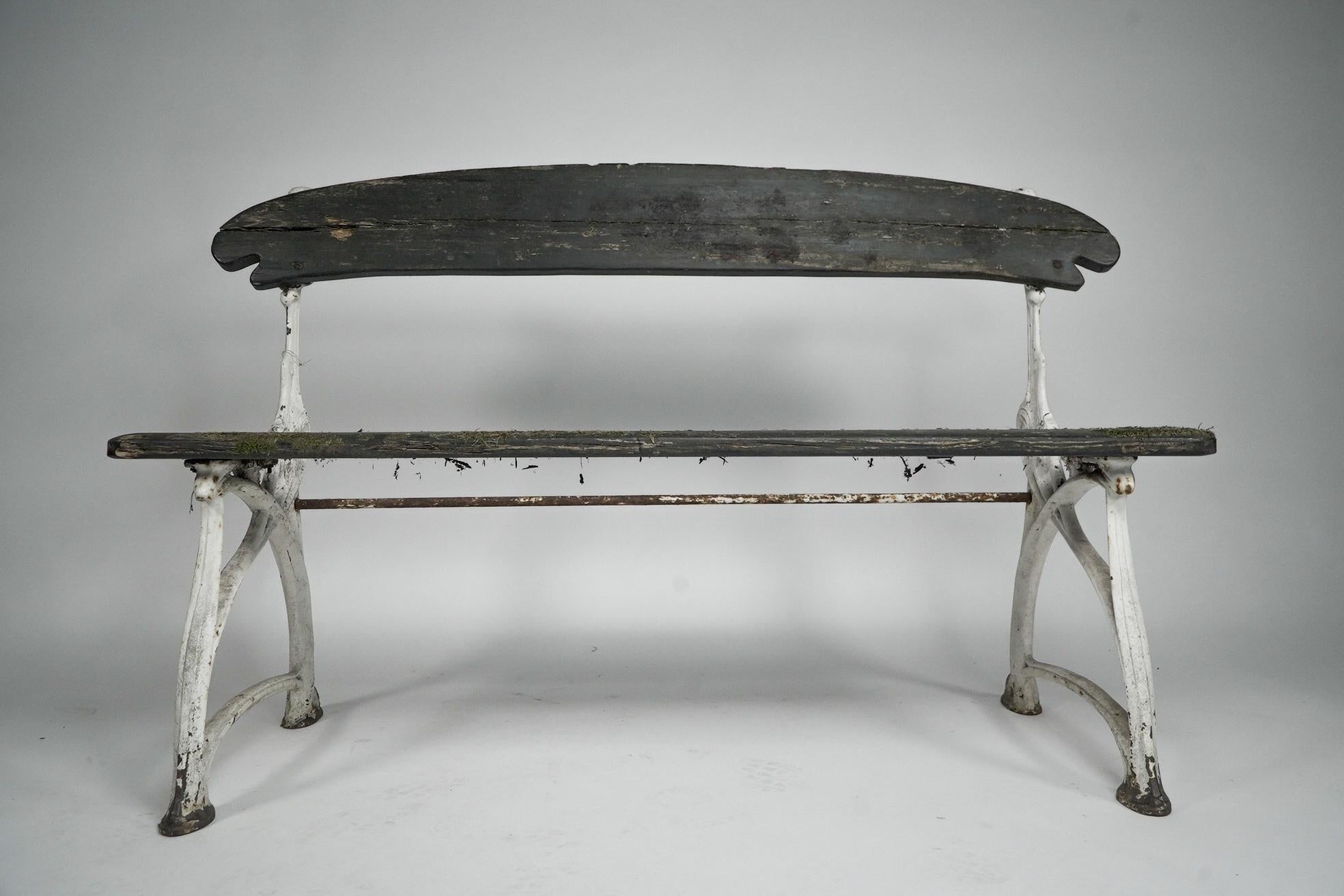 Hector Guimard, Cast iron garden bench.
A rare example retaining its original Art Nouveau wooden seat. It is important to note that the original wooden seat and back show complete purity in its original intended design. Examples with modern