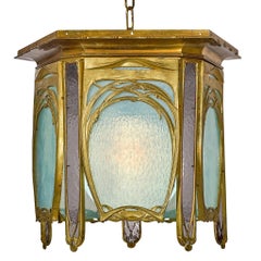 Hector Guimard Gilt Bronze and Glass Lantern Chandelier