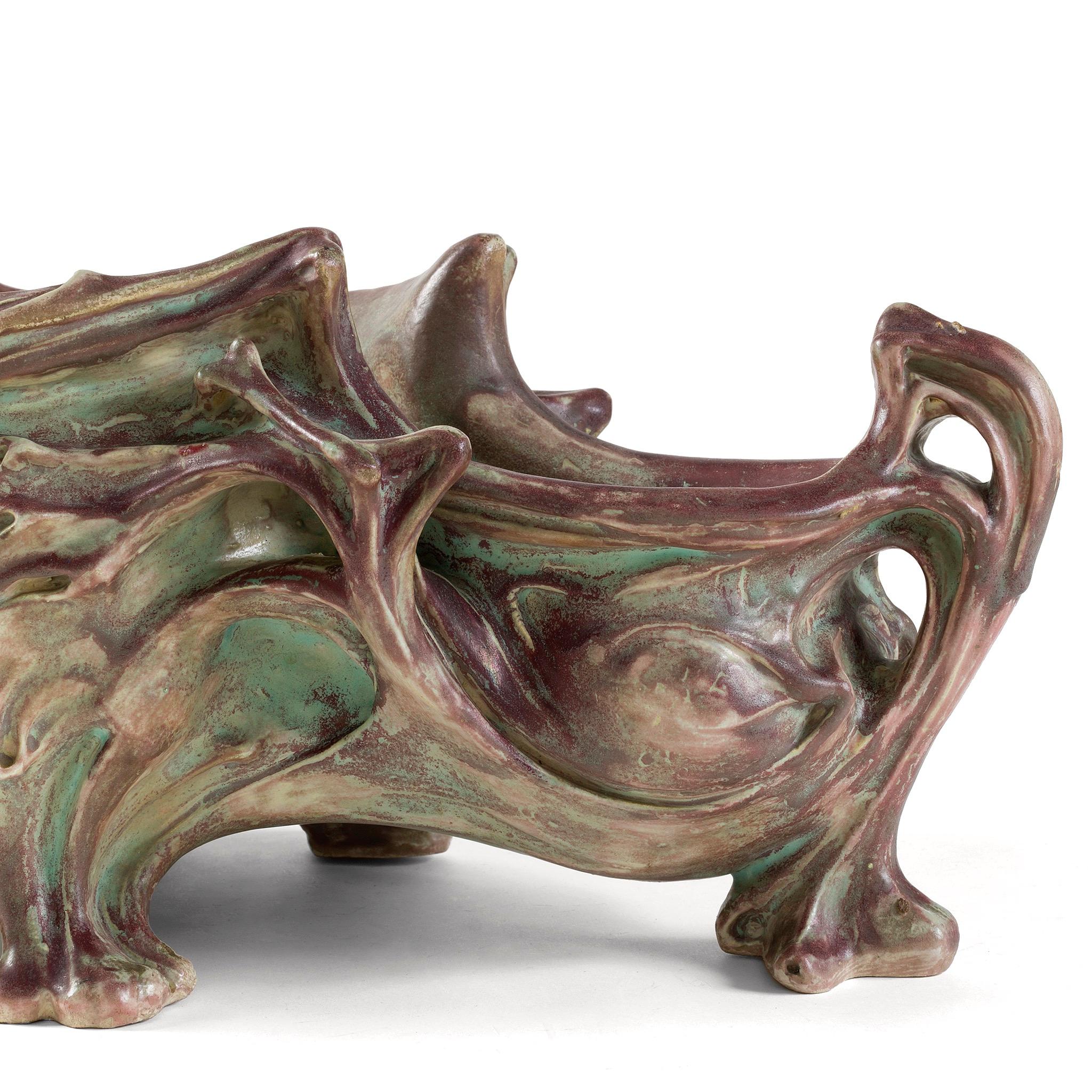 Art Nouveau Hector Guimard Large Glazed Ceramic Planter For Sale
