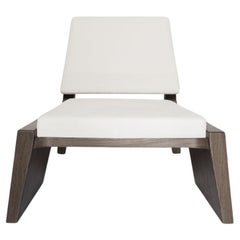 Chaise longue Hector en chêne teinté brun moyen et cuir nubuck par OZA Design