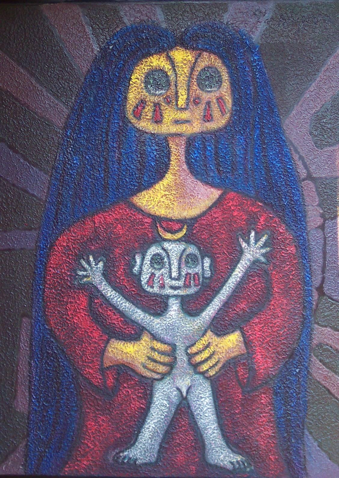 A Caminar II (To Walk II - Mother & Child) Surrealist - Painting by Hector Najera