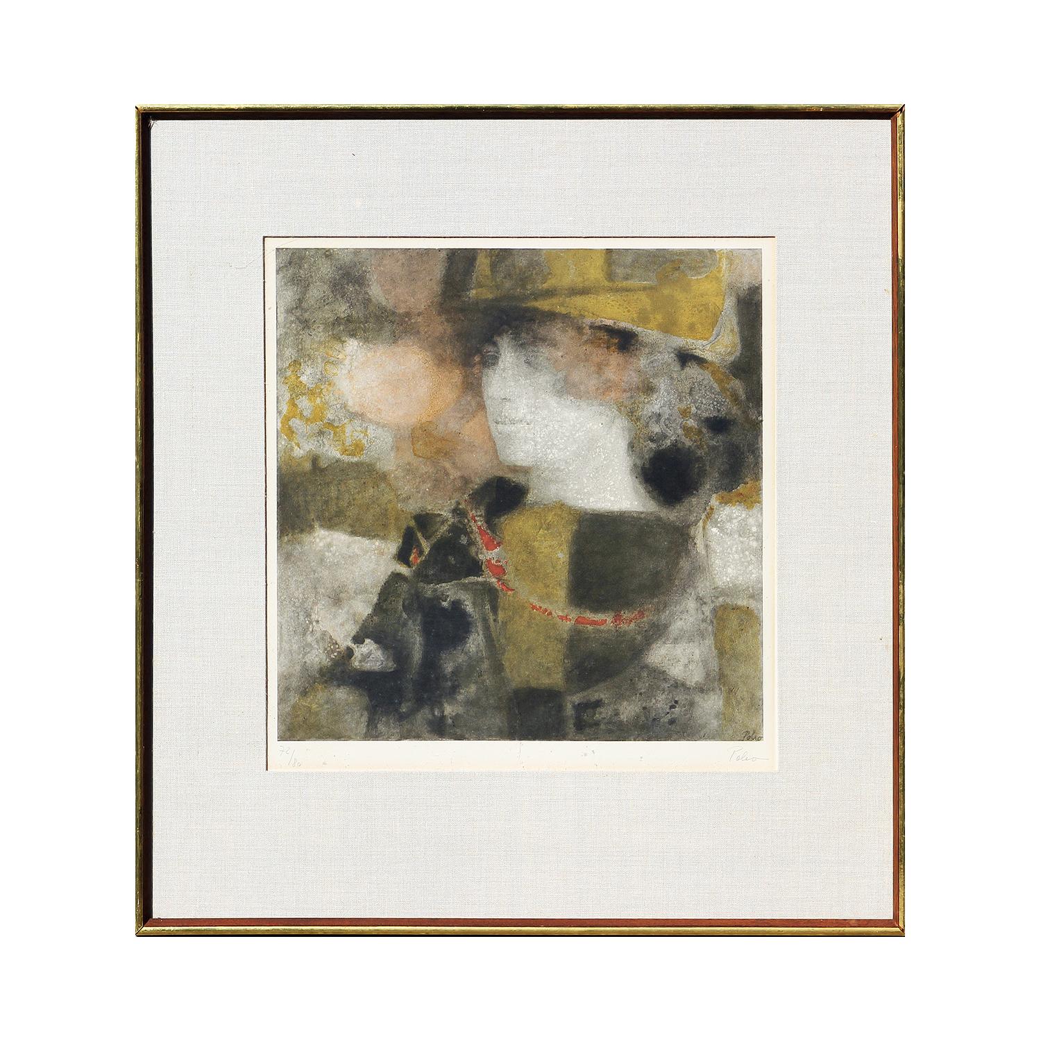 Abstract Yellow, Black, and White Abstract Portrait Lithograph Edition 72/80 - Print by Hector Poleo