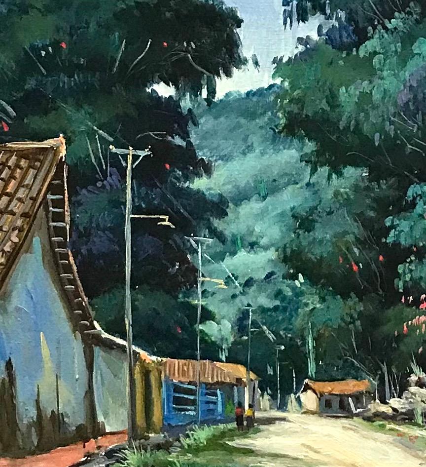 Calle of Barbacaos - Black Landscape Painting by Hector Rodriguez