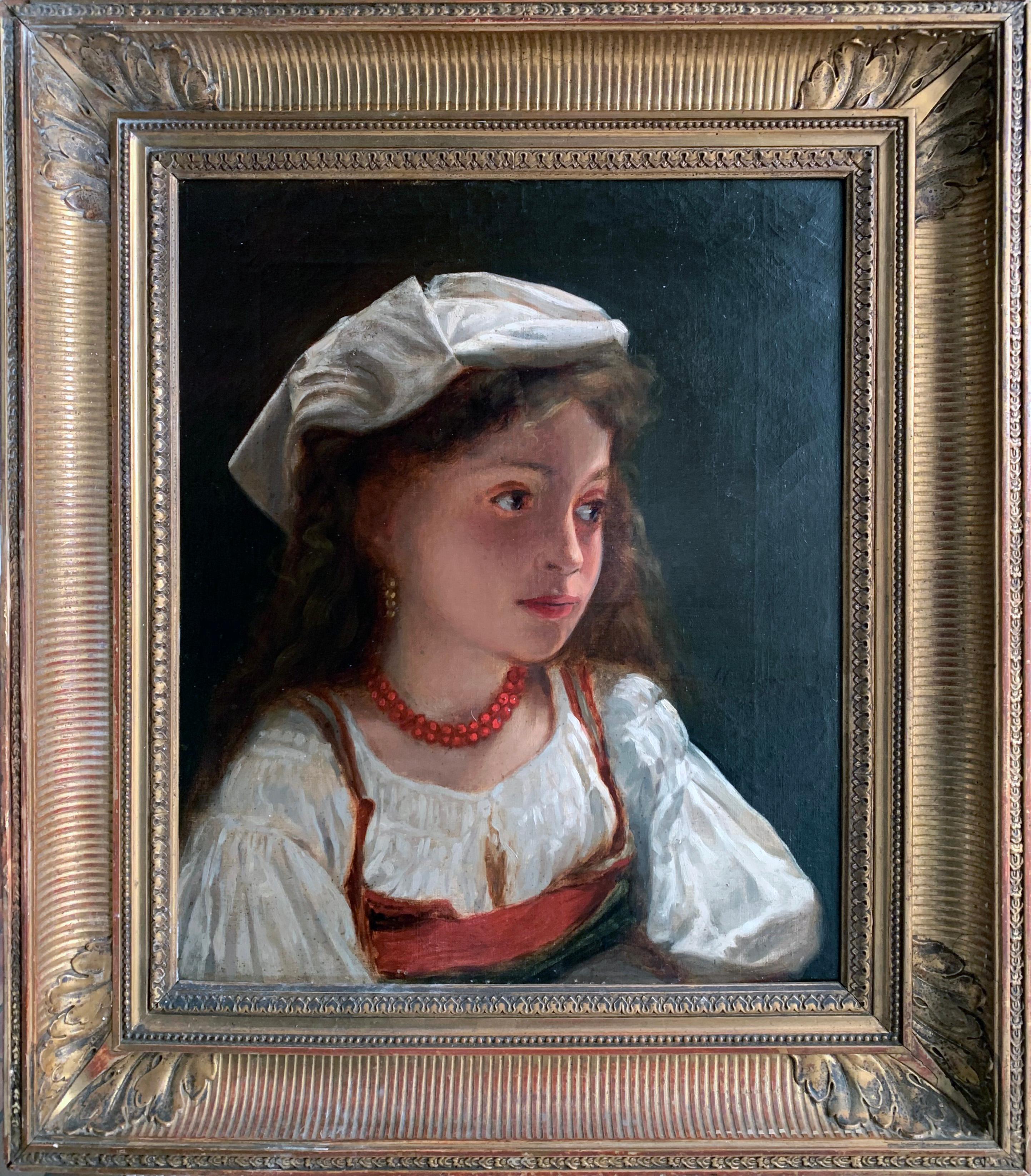 Hector Viger Figurative Painting - H Viger young girl portrait 19th century oil on canvas framed antique
