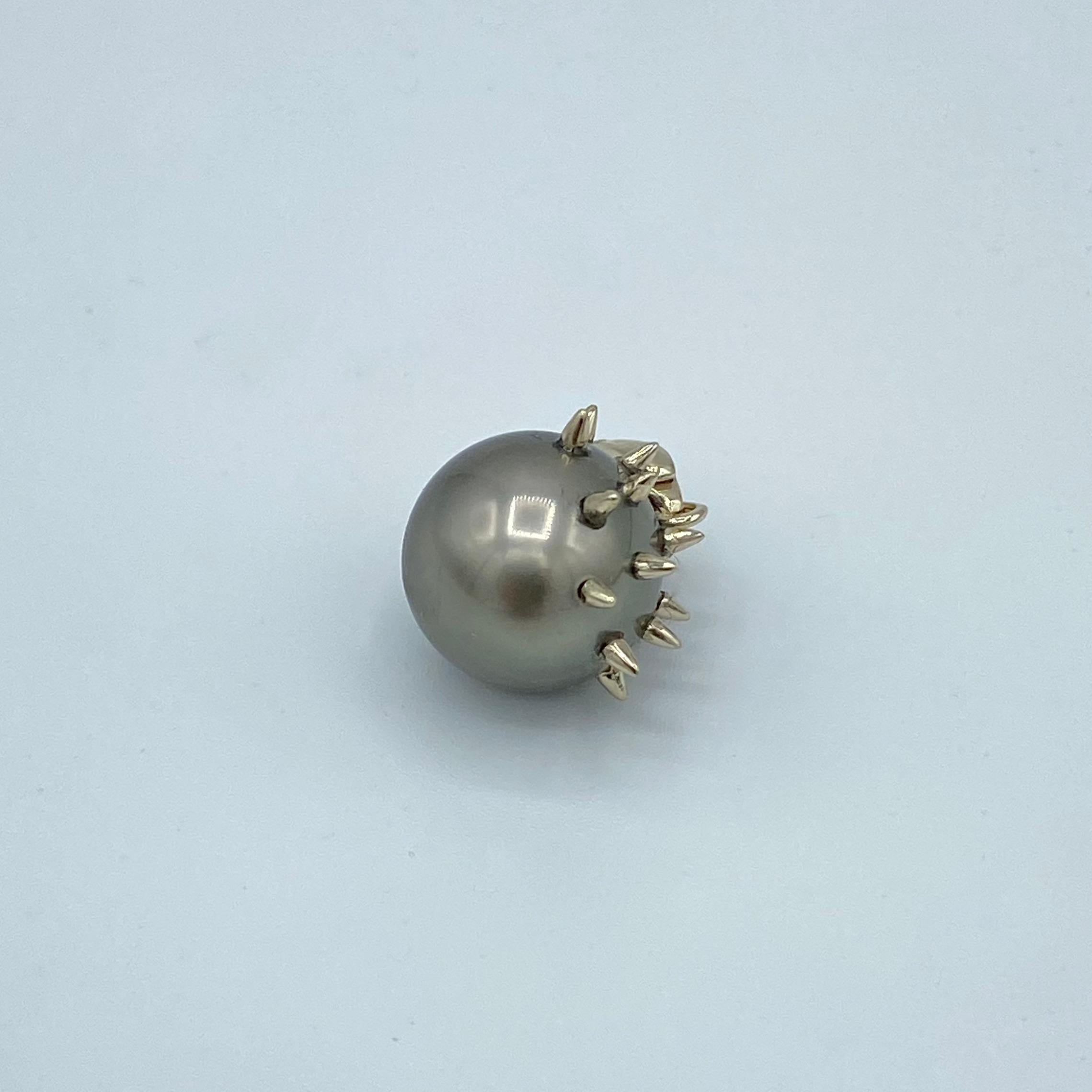 Hedgehog Black Diamond Tahitian Pearl 18K White Gold Pendant/Necklace 4