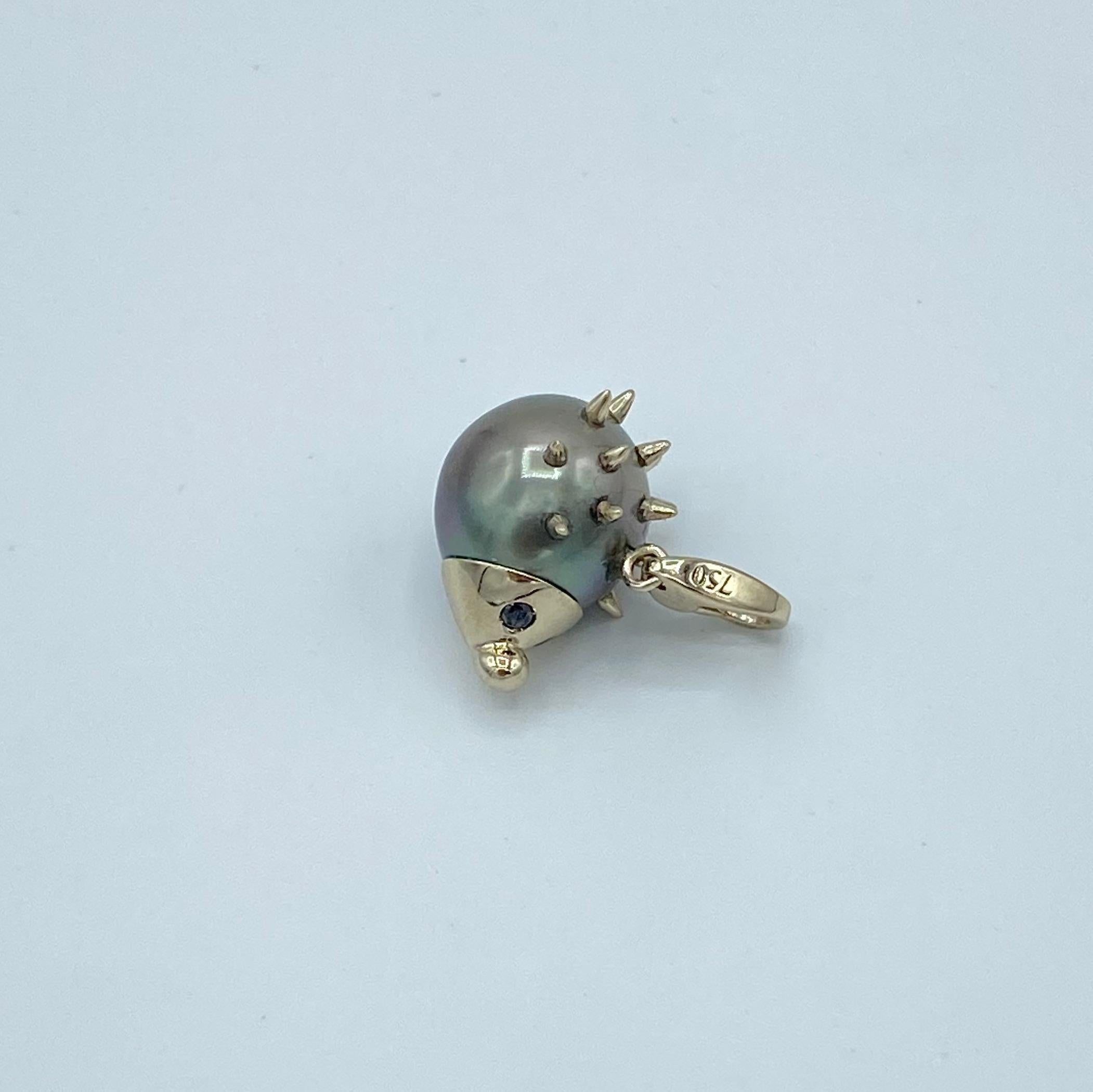 Hedgehog Black Diamond Tahitian Pearl 18K White Gold Pendant/Necklace 5