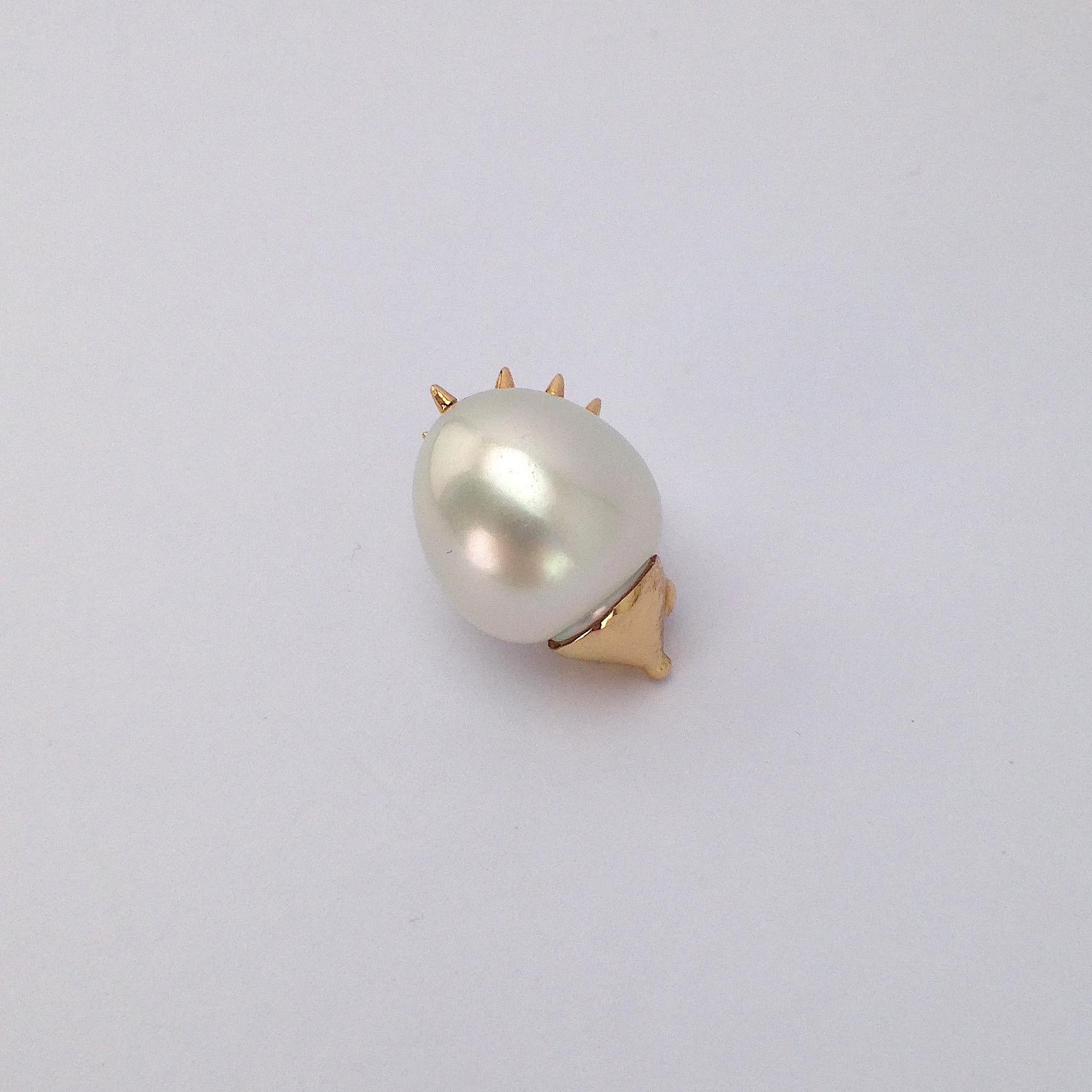 Hedgehog Diamond Australian Pearl 18K Gold Pendant/Necklace 2