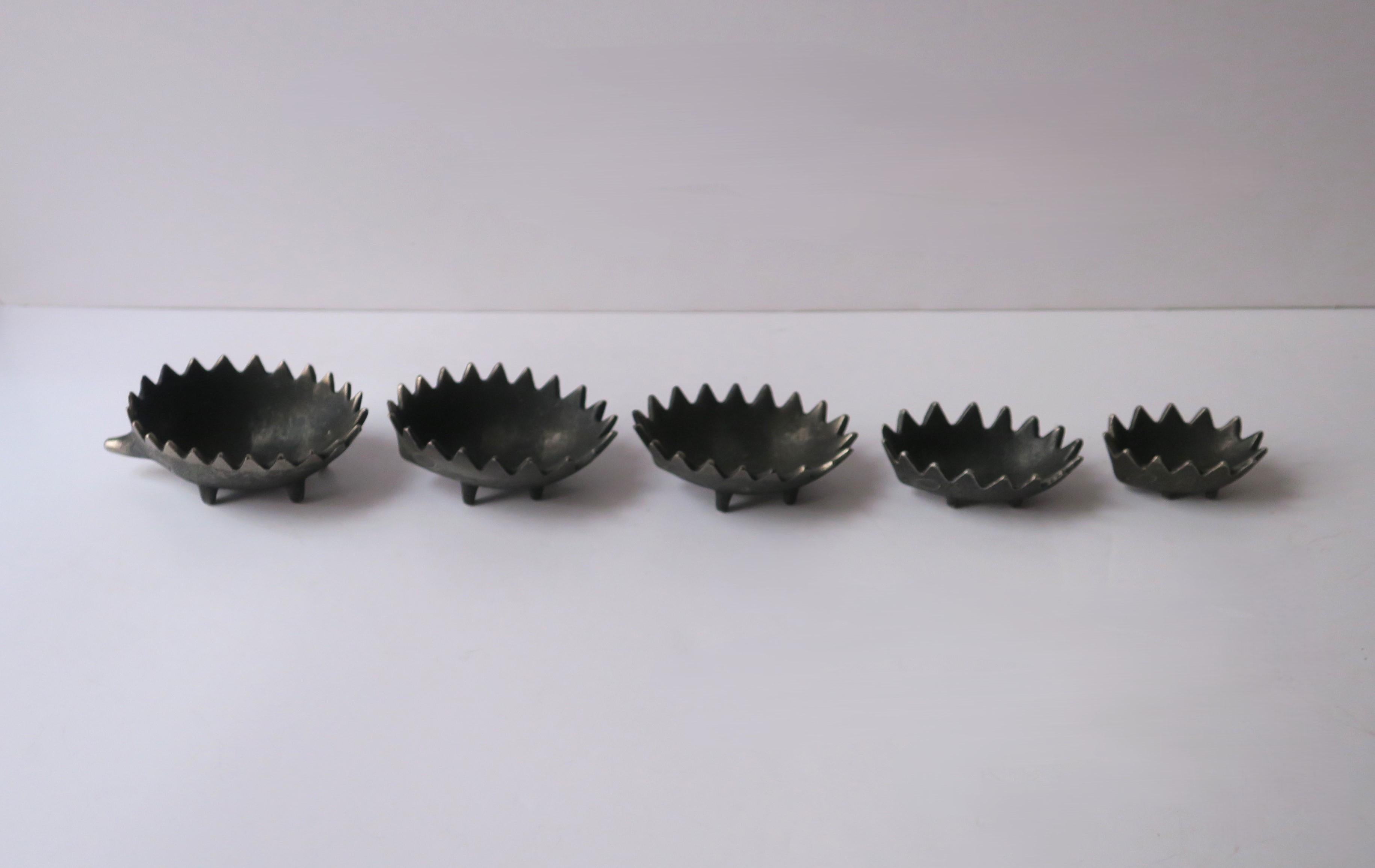 Hedgehog Metal Bowls Object or Ashtray Set in the Style of Artist Walter Bosse For Sale 3
