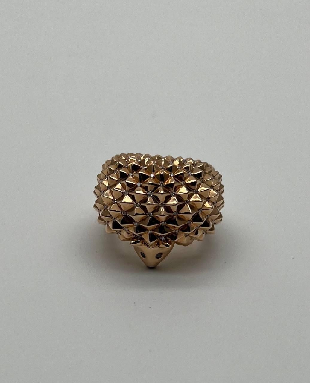 Hedgehog Spikey Emerald Eyes 18K Gold Statement Unique Cute Animal Ring For Sale 5