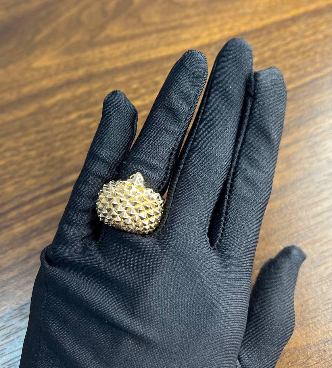 Hedgehog Spikey Emerald Eyes 18K Gold Statement Unique Cute Animal Ring For Sale 8