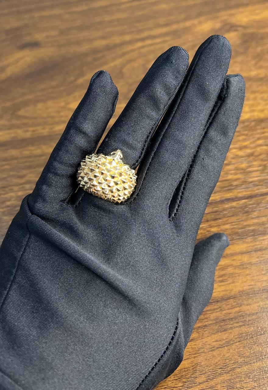 Hedgehog Spikey Emerald Eyes 18K Gold Statement Unique Cute Animal Ring For Sale 9