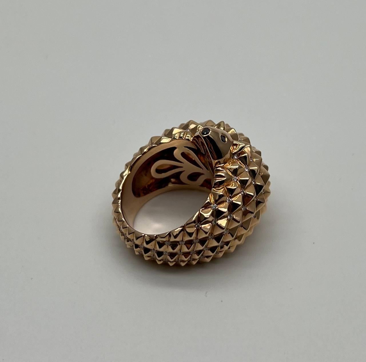 Hedgehog Spikey Emerald Eyes 18K Gold Statement Unique Cute Animal Ring For Sale 4