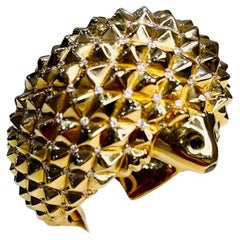 Erizo Spikey Esmeralda Ojos 18K Oro Declaración Único Lindo Animal Anillo