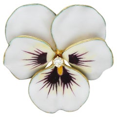 Hedges & Co. Art Nouveau Diamond Enamel 14K Yellow Gold Antique Pansy Brooch