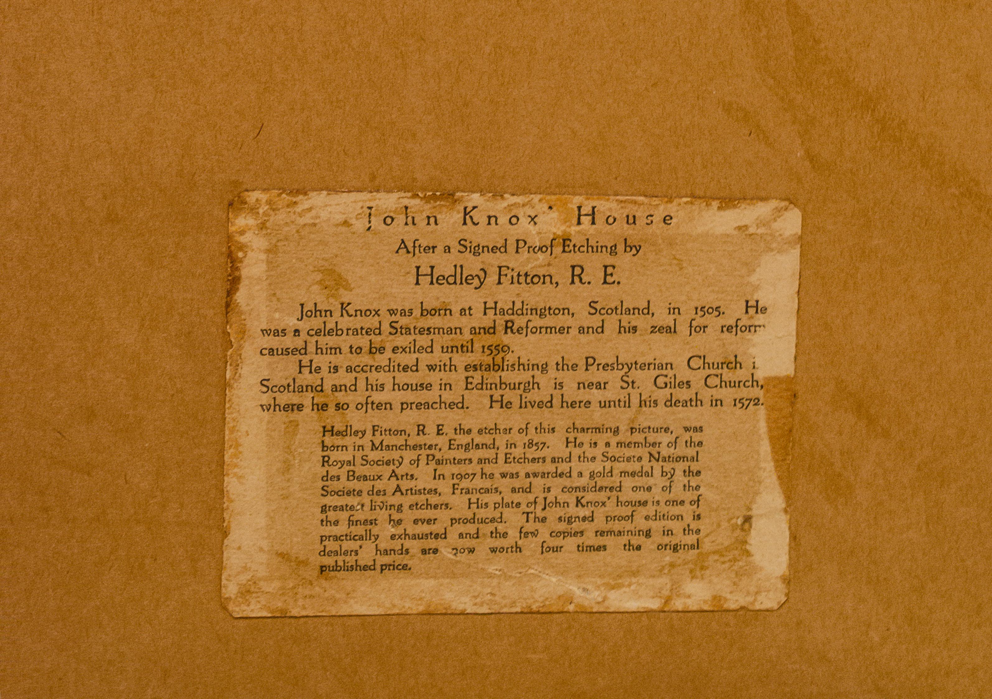 Radierung von John Knox's House Hedley Fitton RA im Angebot 5