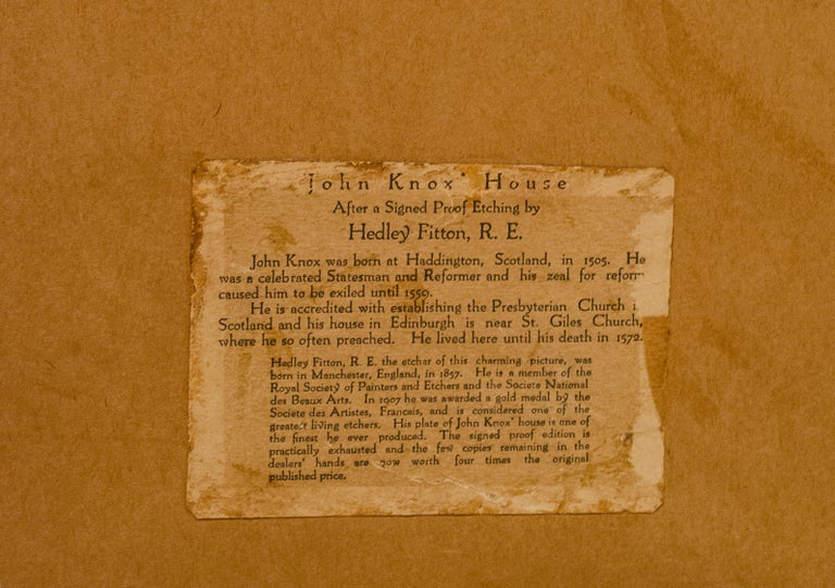 Etching of John Knox's House Hedley Fitton RA For Sale at 1stDibs