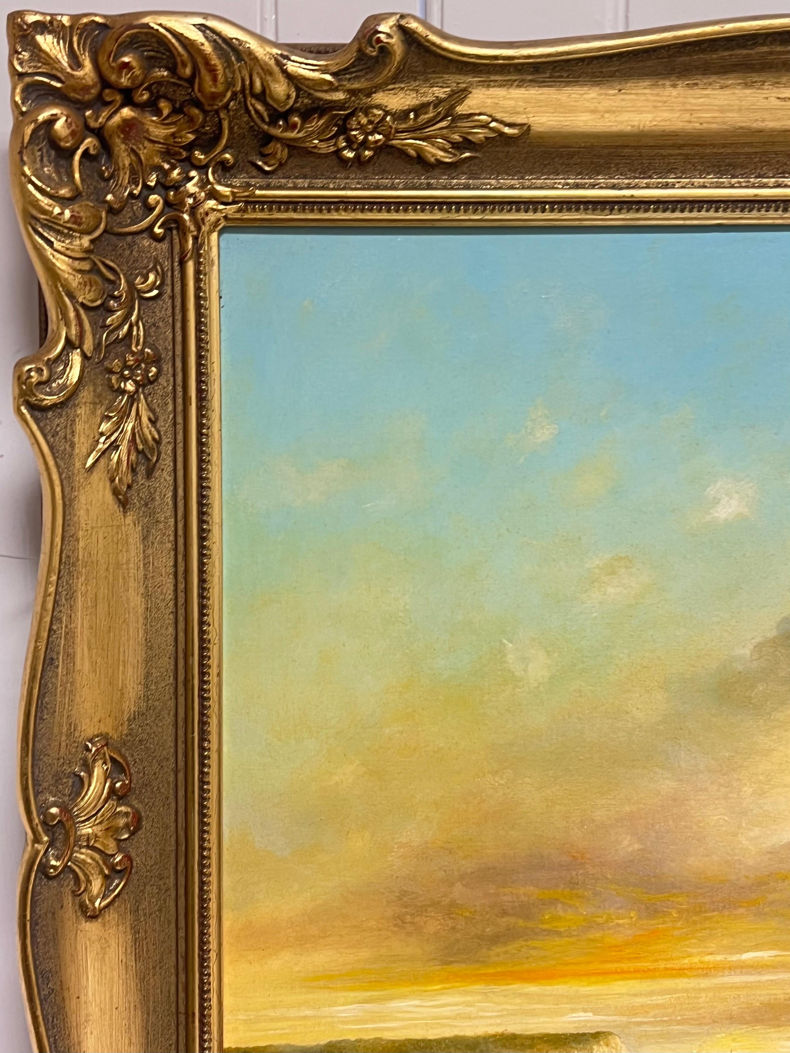 Fine British Maritime Signed Oil Painting 18th C. Warship Anchored Coastline For Sale 7