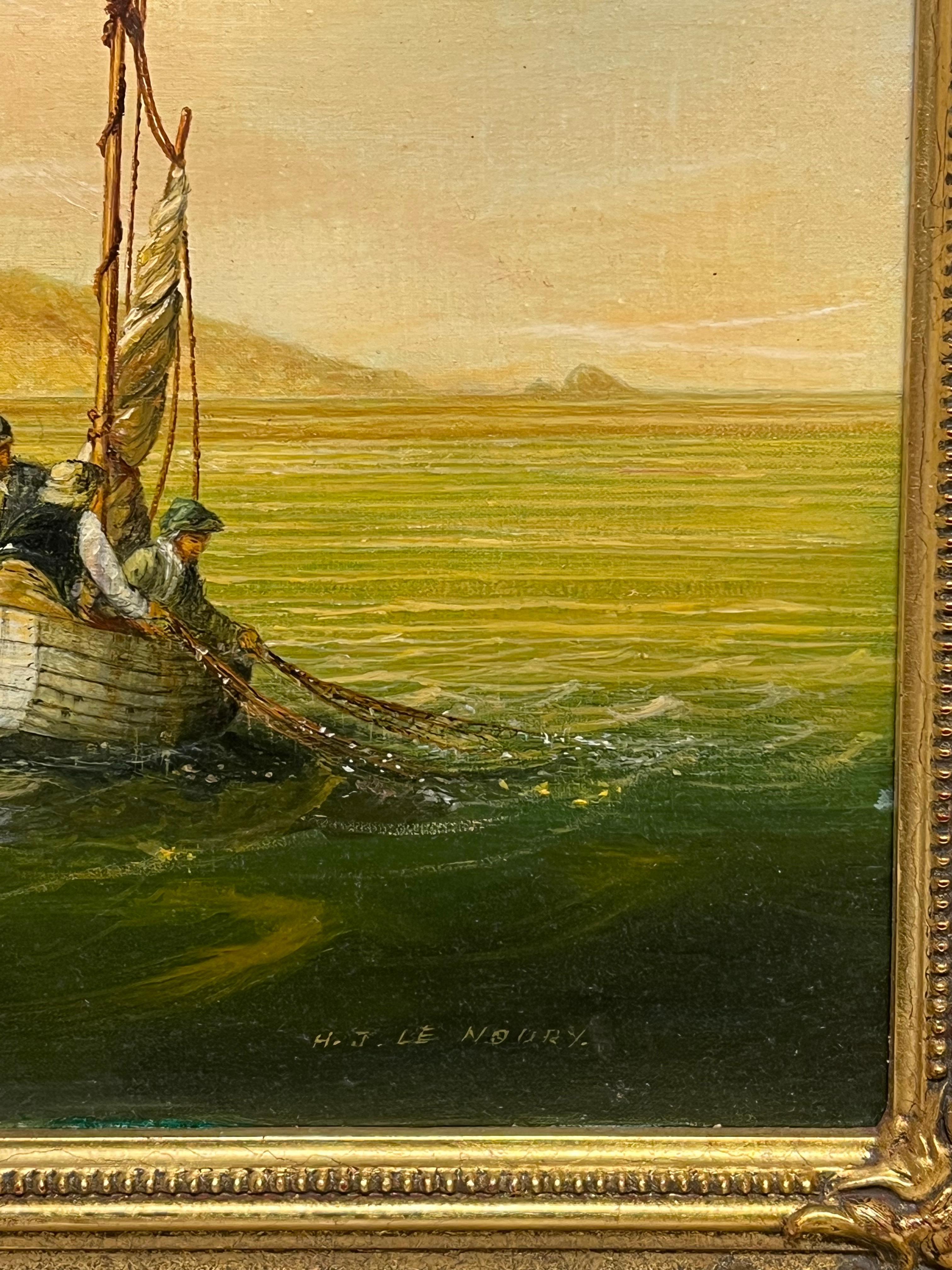 Fine British Maritime Signed Oil Painting 18th C. Warship Anchored Coastline For Sale 3