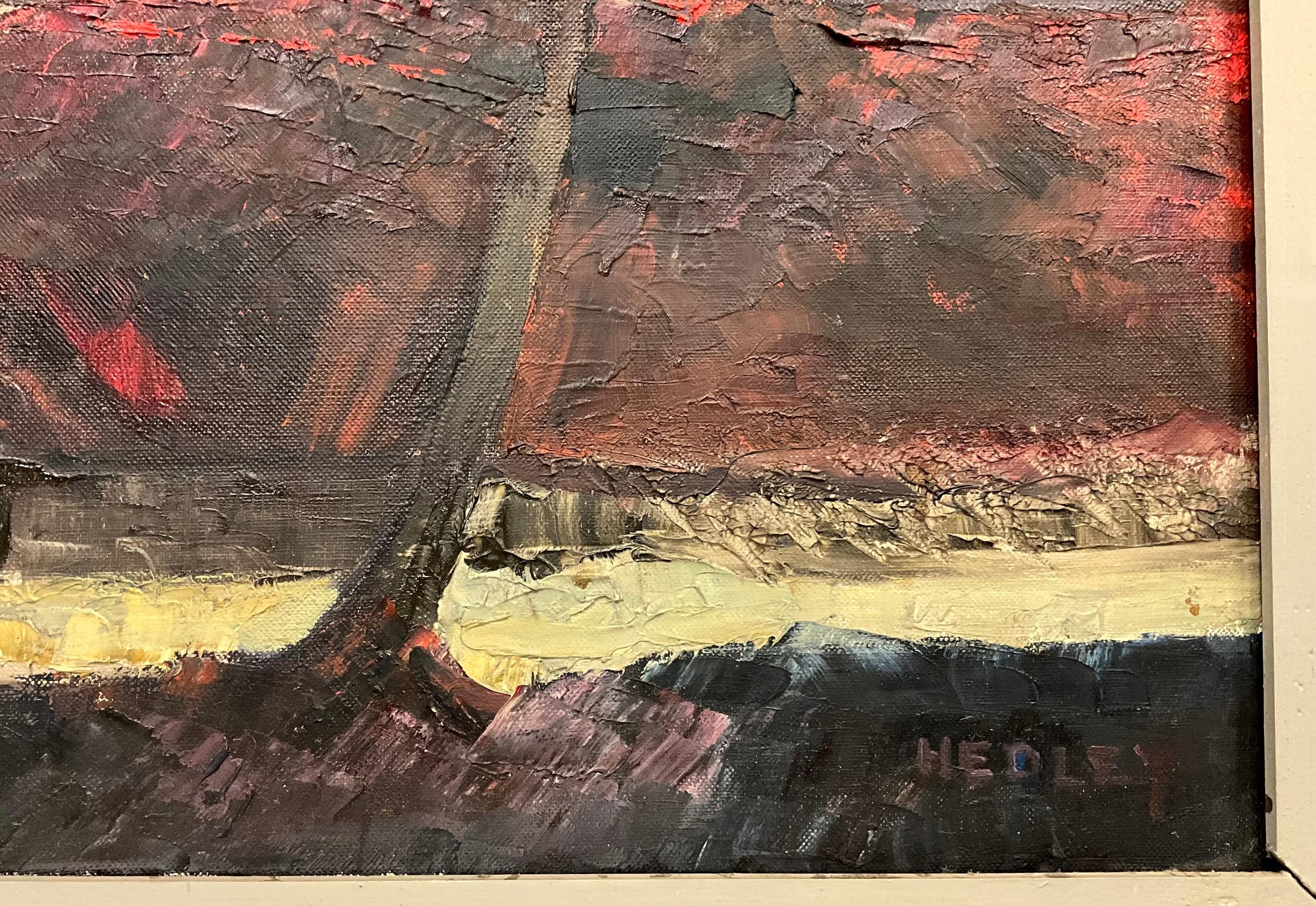 Hedley Williams Waycott, (British American, 1865-1938) 

Mountains ablaze with the light of the setting sun, signed, oil on canvas, 50.5cm x 76cm.

Hedley Waycott was born in the small town of Corsham, England in 1865 and began to work as a