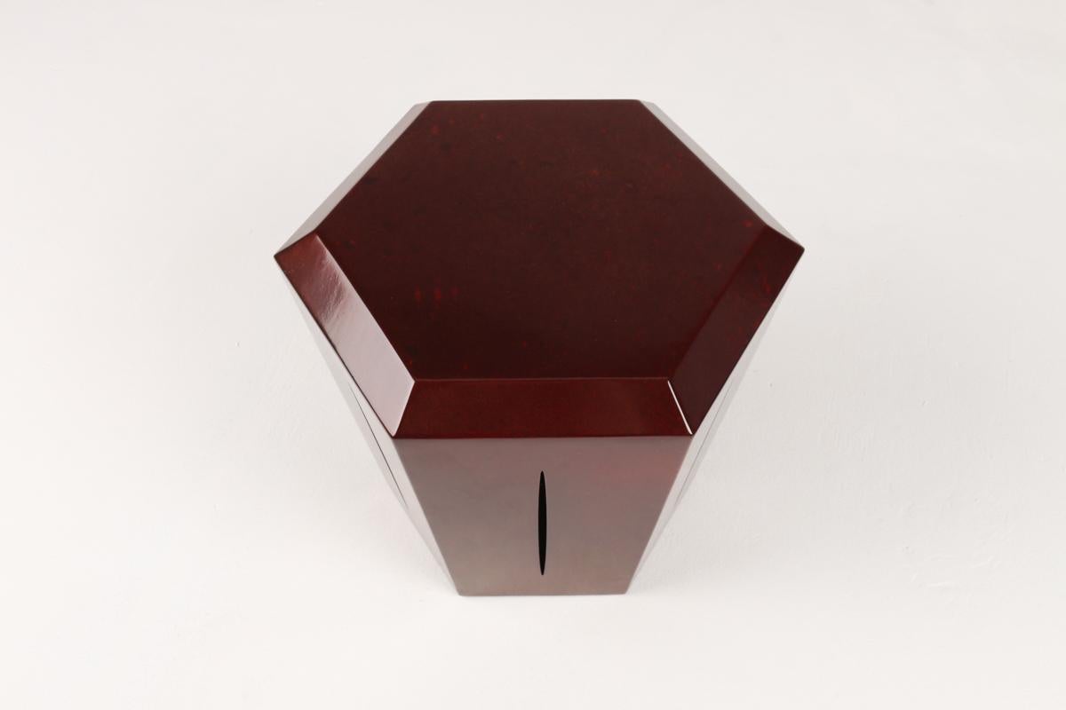 Patinated Hedra 14s, Steel Accent Table in Deep Red Patina by Topher Gent