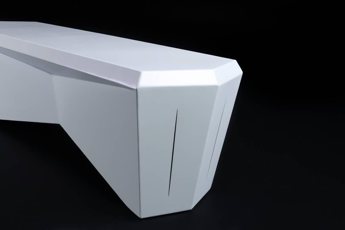 American Hedra Bench, Geometric Steel Bench in Pearl White by Topher Gent For Sale