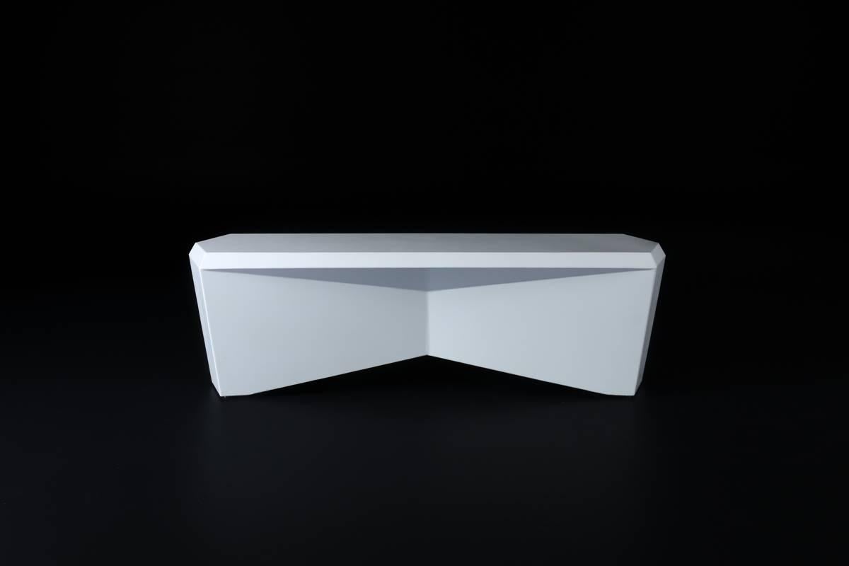 Powder-Coated Hedra Bench, Geometric Steel Bench in Pearl White by Topher Gent For Sale
