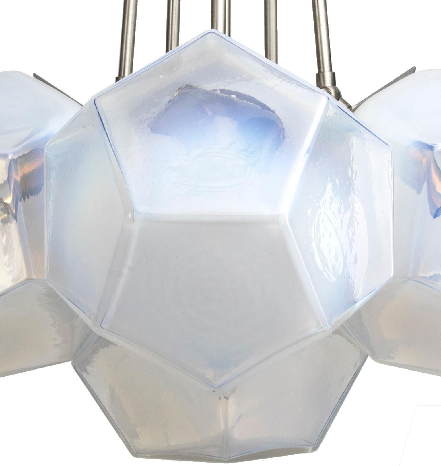 Modern Hedron Series Chandelier in Opaline, Handmade Contemporary Glass Lighting For Sale