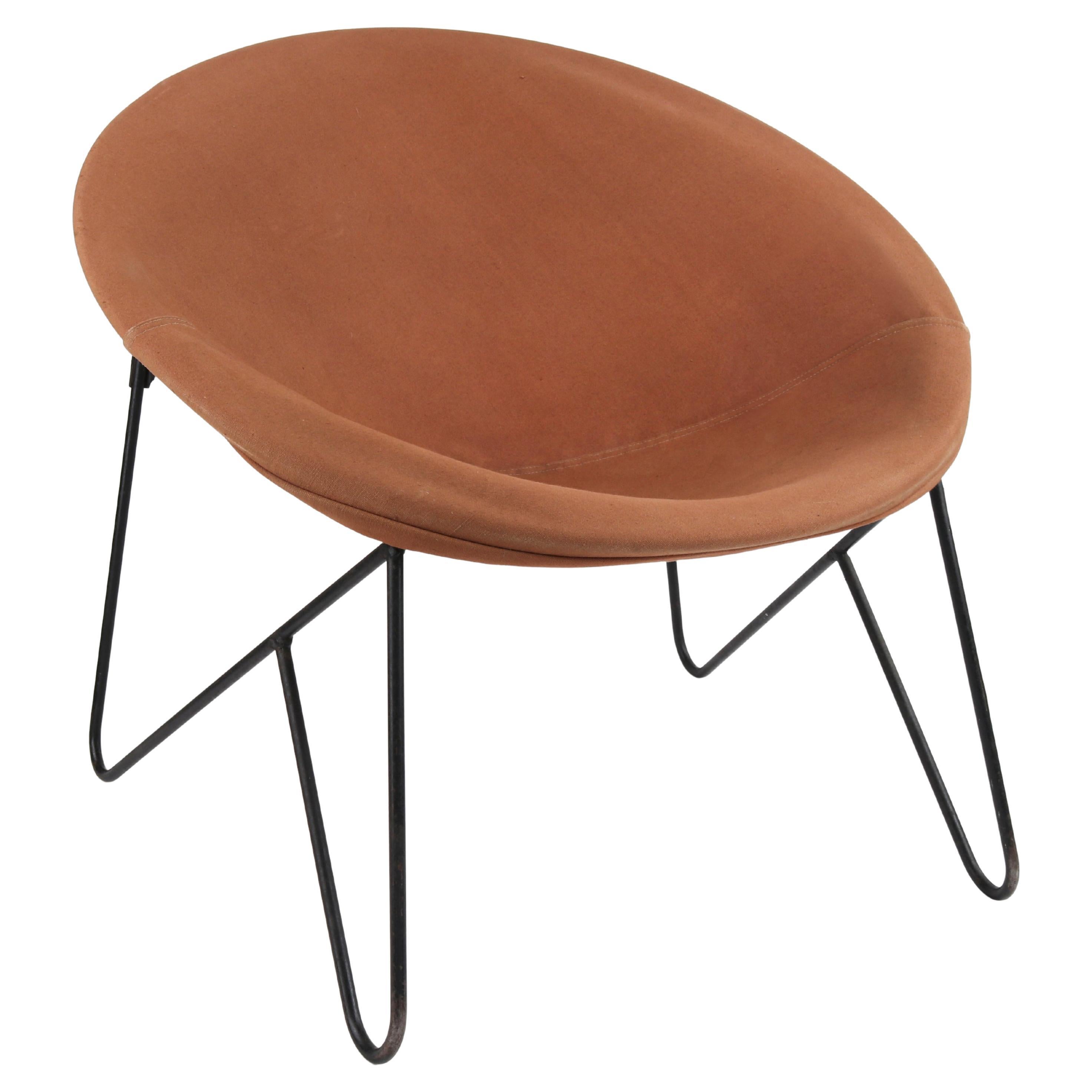 Hedstrom 1950's Metal Frame Saucer Folding Hoop Circle Lounge Chair Hair Pin Leg en vente