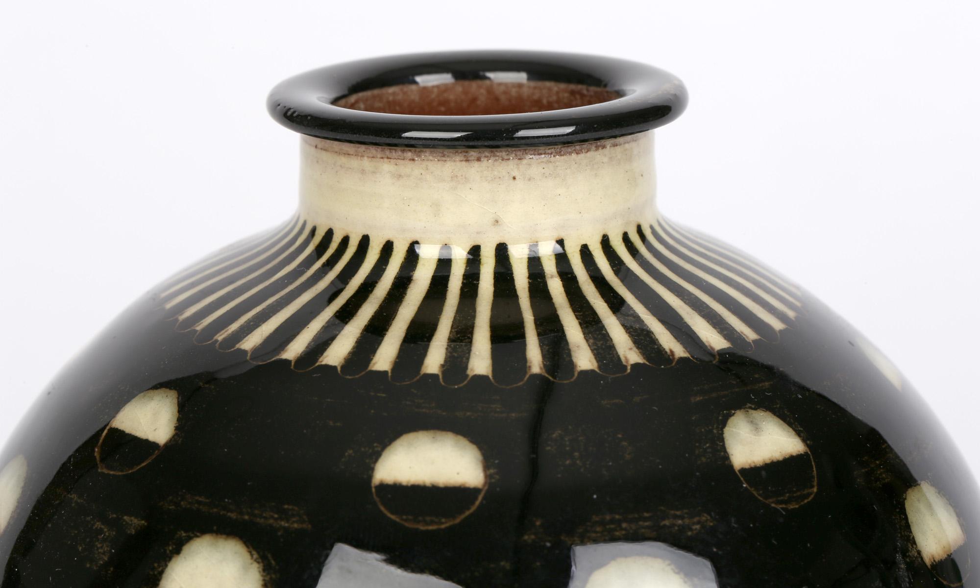 Hedwig Bollhagen German Art Deco Studio Pottery Black & White Glazed Vase 6