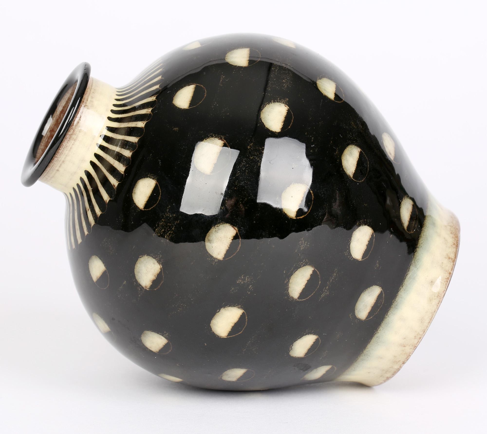 Mid-20th Century Hedwig Bollhagen German Art Deco Studio Pottery Black & White Glazed Vase