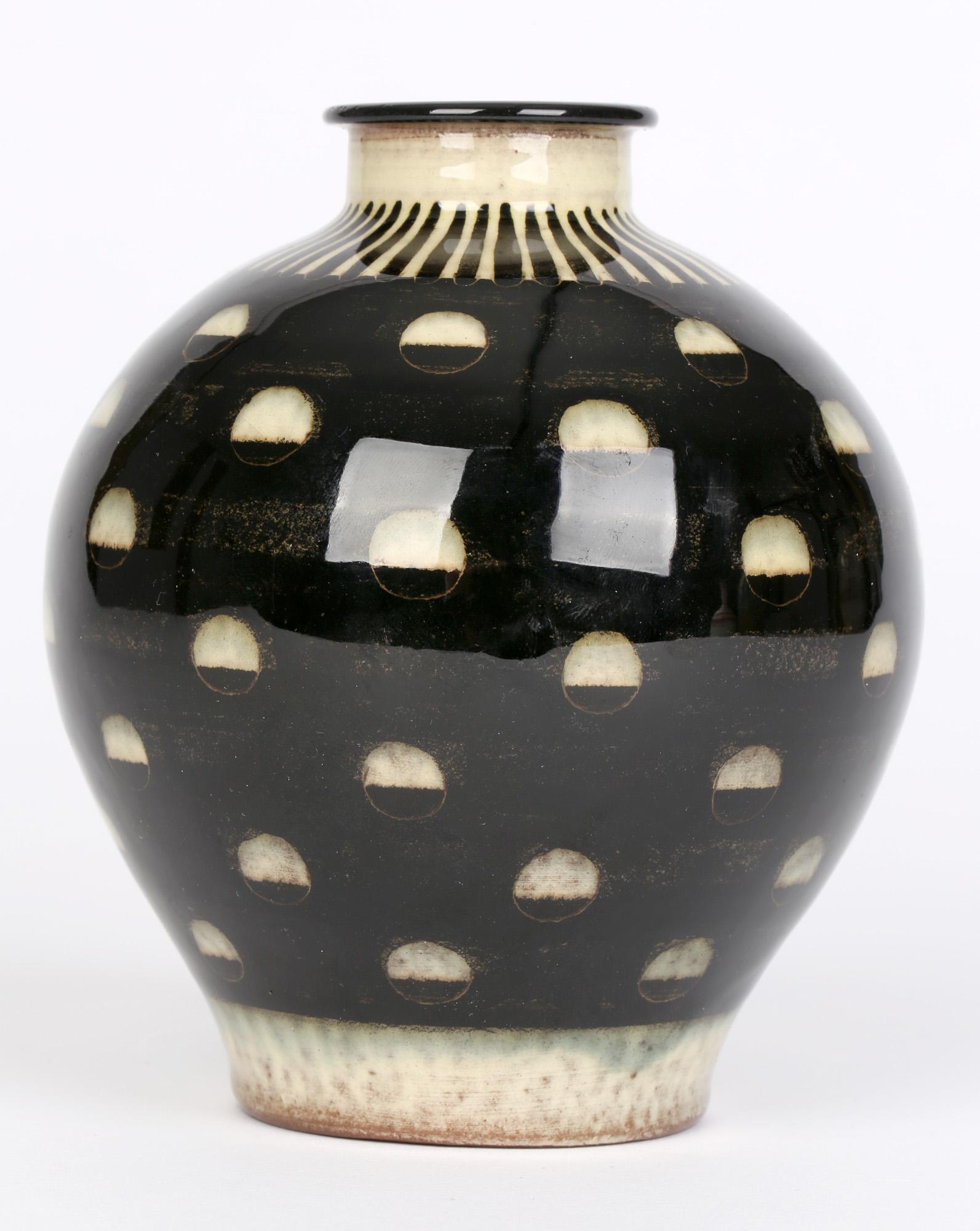 Hedwig Bollhagen German Art Deco Studio Pottery Black & White Glazed Vase 1