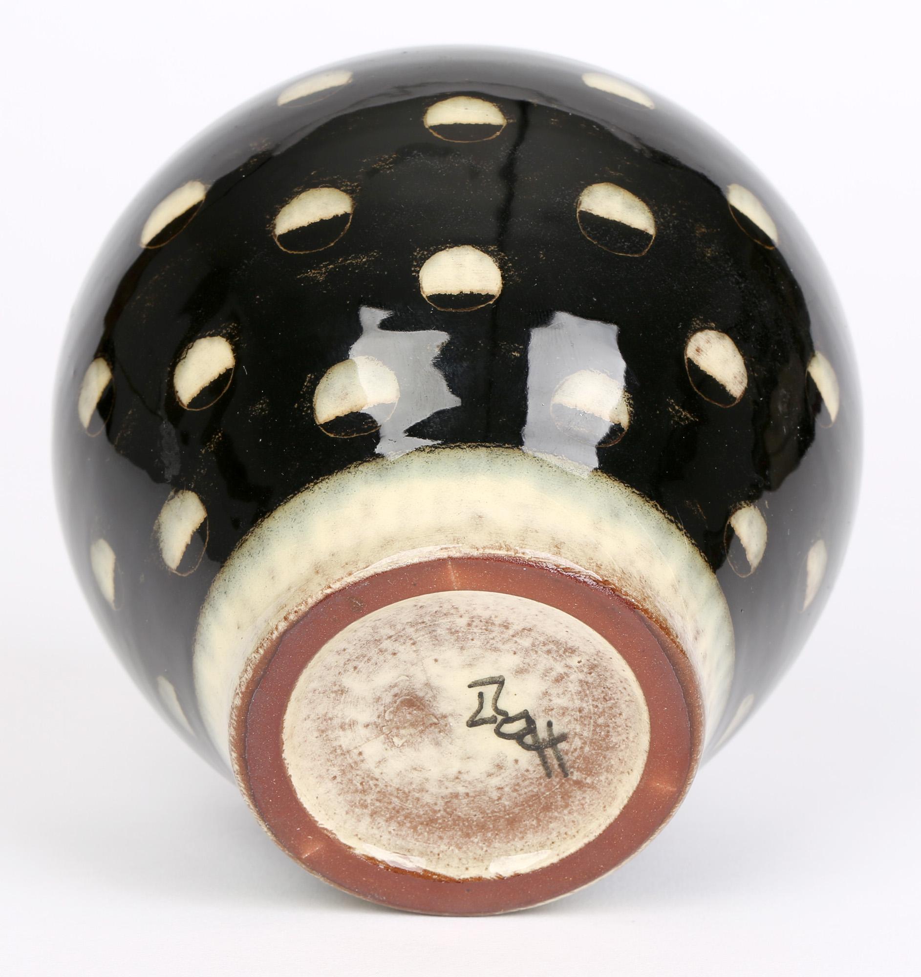 Hedwig Bollhagen German Art Deco Studio Pottery Black & White Glazed Vase 3