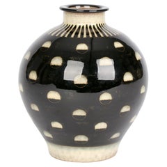 Hedwig Bollhagen German Art Deco Studio Pottery Black & White Glazed Vase