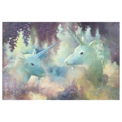 Retro Hedwig Gailius “The Stuff of Dreams”, Unicorn Fantasy Oil Painting, 1970s