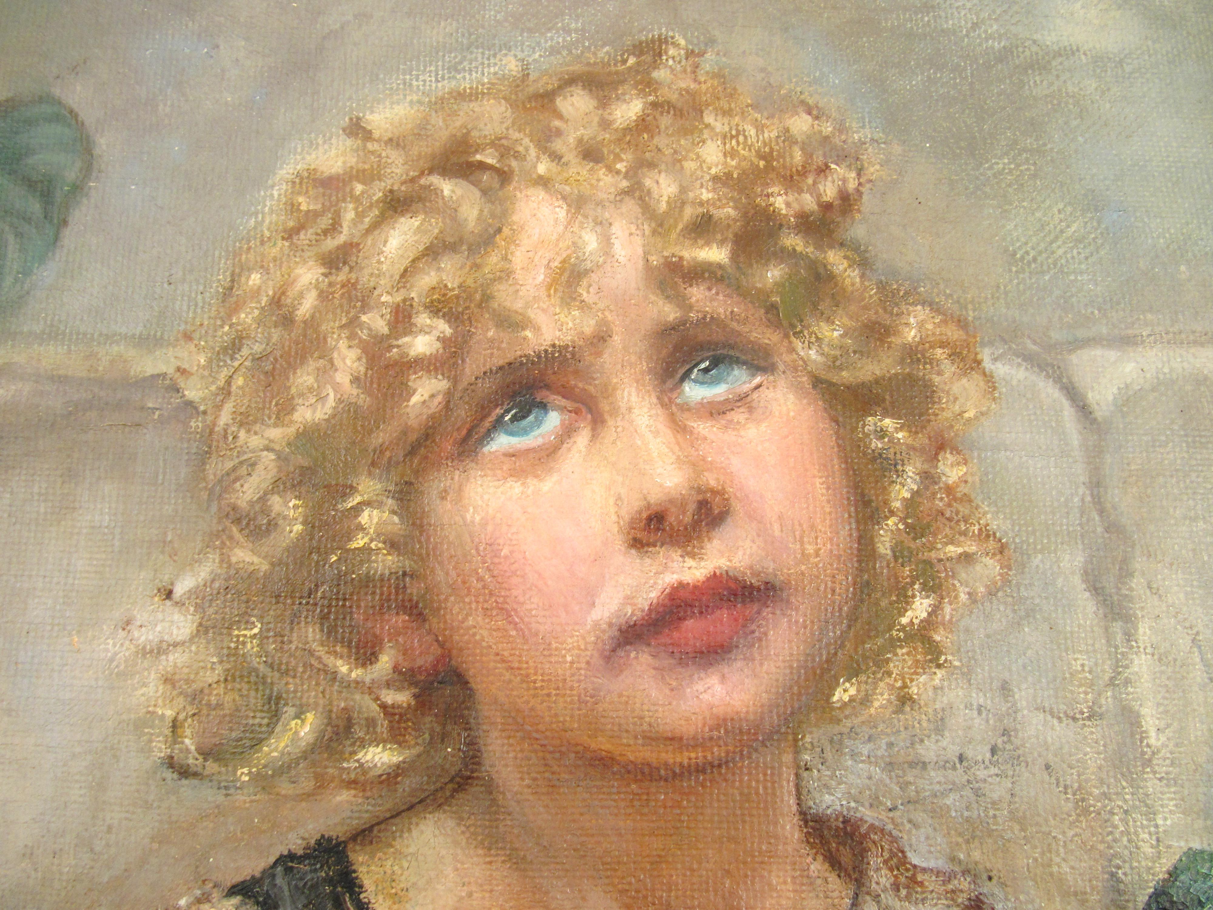 Hedwig Mechle – Grossmann (1857 - 1928) Rose Flower Girl , 1920 - Oil Painting For Sale 2