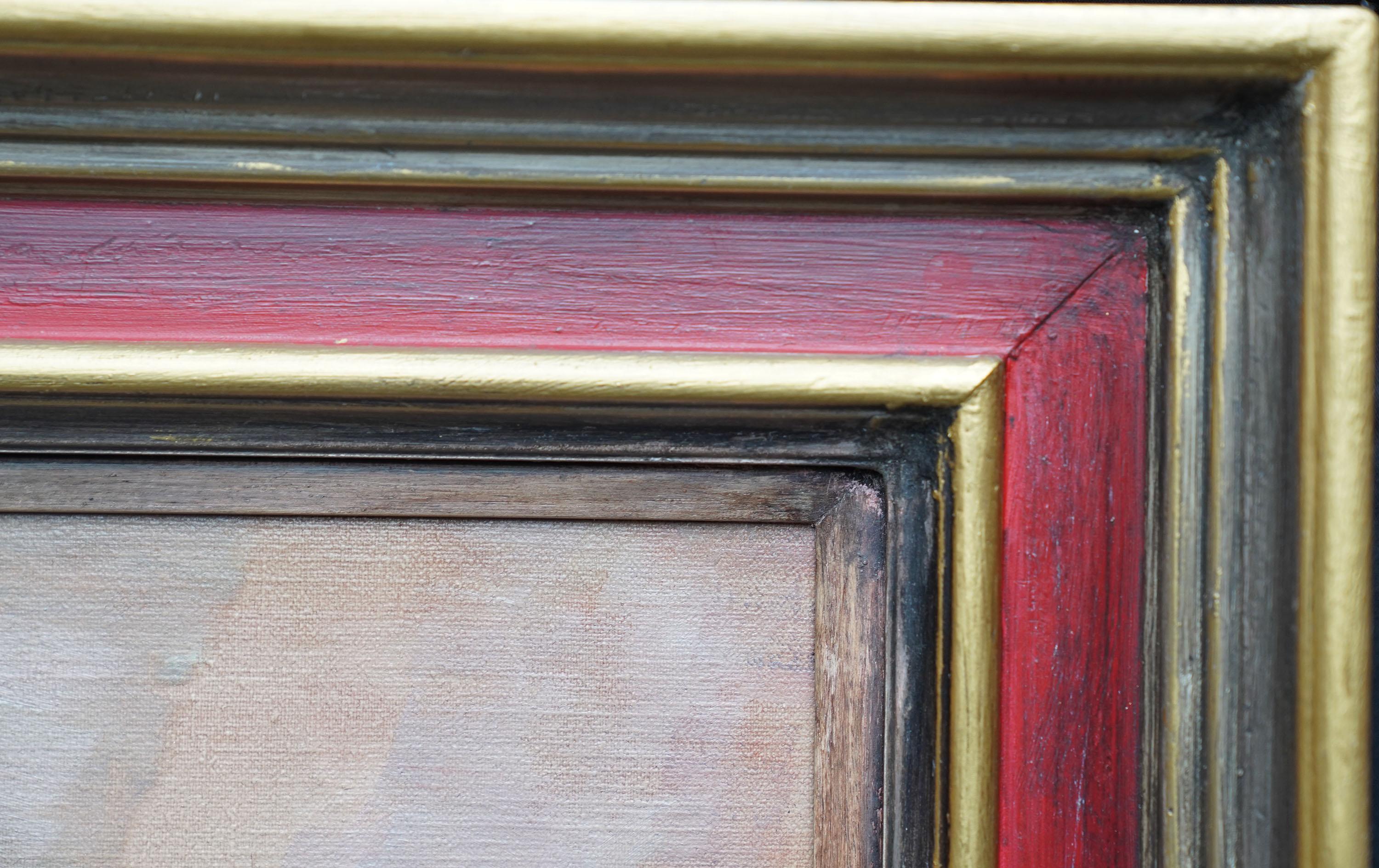 Ritratto di signora con scialle rosso - Quadro ad olio di arte post impressionista britannica degli anni '30 in vendita 6