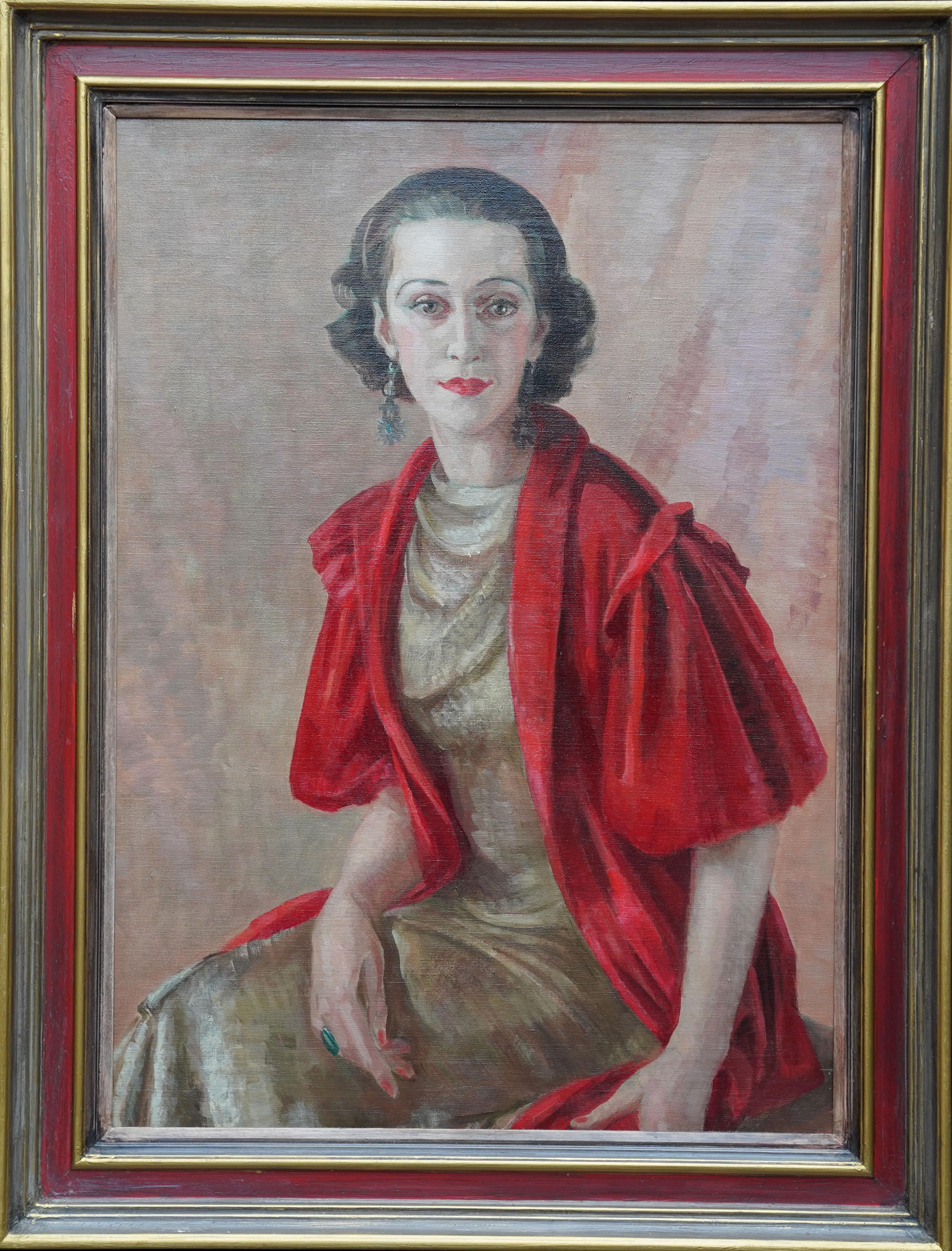 Ritratto di signora con scialle rosso - Quadro ad olio di arte post impressionista britannica degli anni '30 in vendita 8