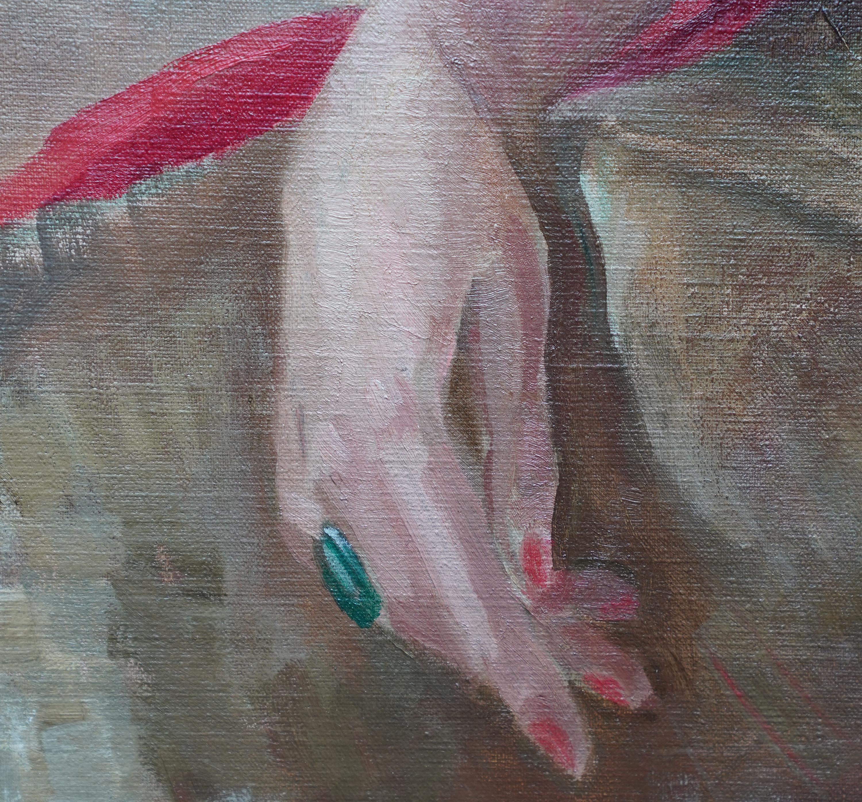 Ritratto di signora con scialle rosso - Quadro ad olio di arte post impressionista britannica degli anni '30 in vendita 2
