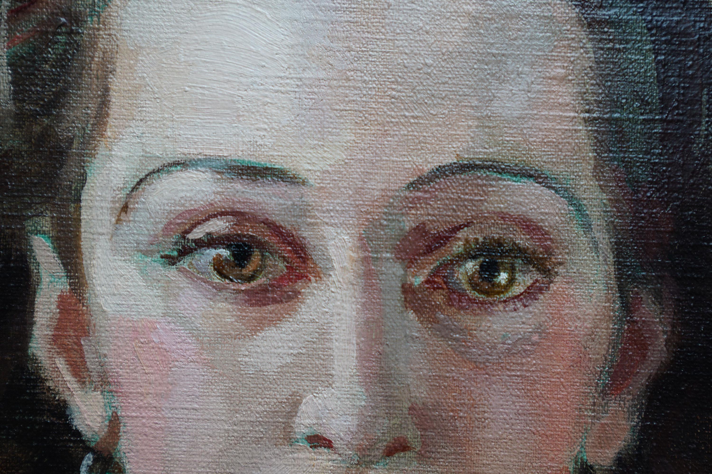 Ritratto di signora con scialle rosso - Quadro ad olio di arte post impressionista britannica degli anni '30 in vendita 4