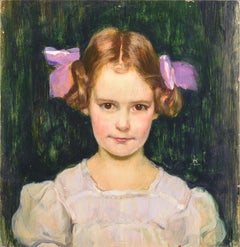 Portrait of Lore Lahusen, Art Nouveau Oil on Wood, Early 20th Century