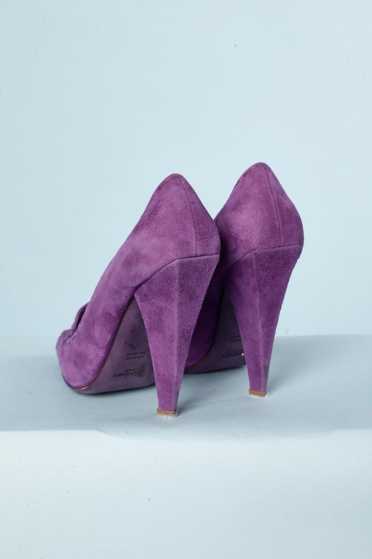 Heel mocassin in purple suede Yves Saint Laurent For Sale at 1stDibs