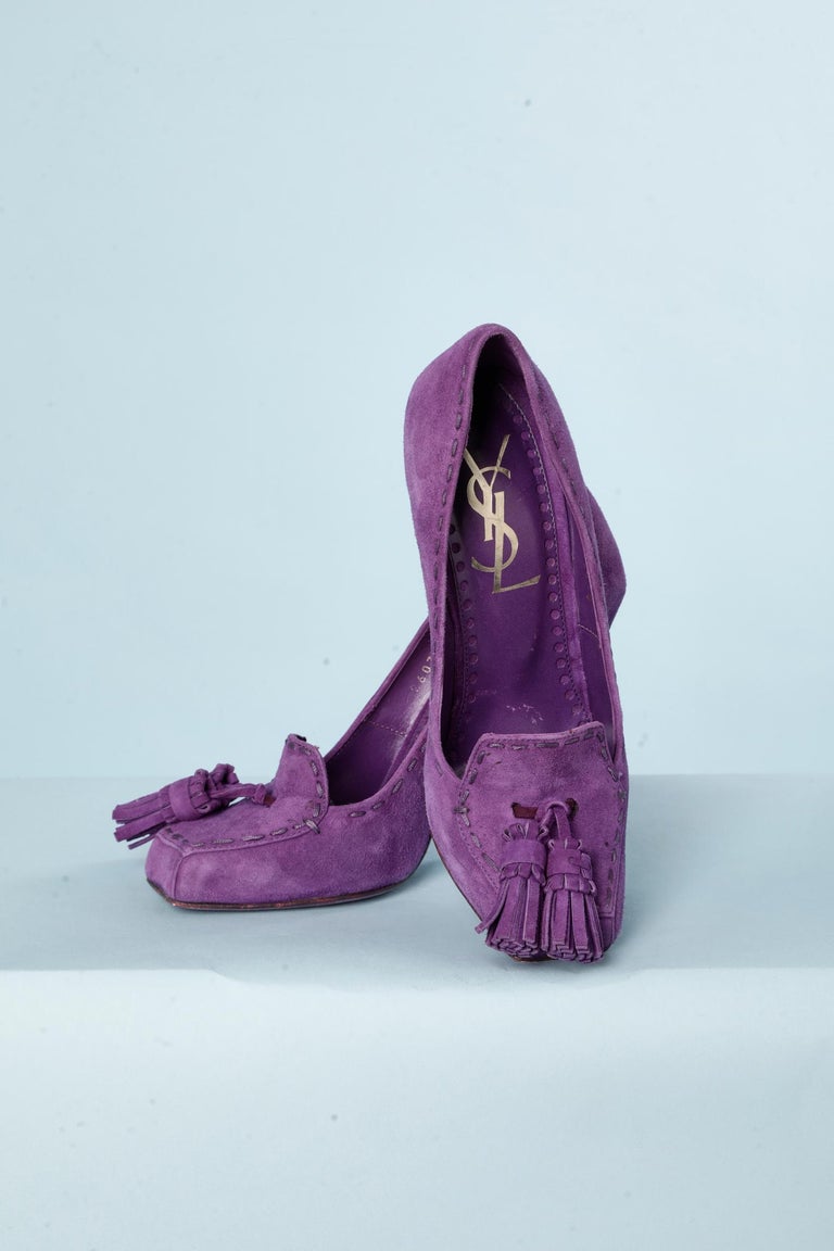 Heel mocassin in purple suede Yves Saint Laurent For Sale at 1stDibs | yves  saint laurent mocassin, mocassin yves saint laurent, saint laurent mocassin