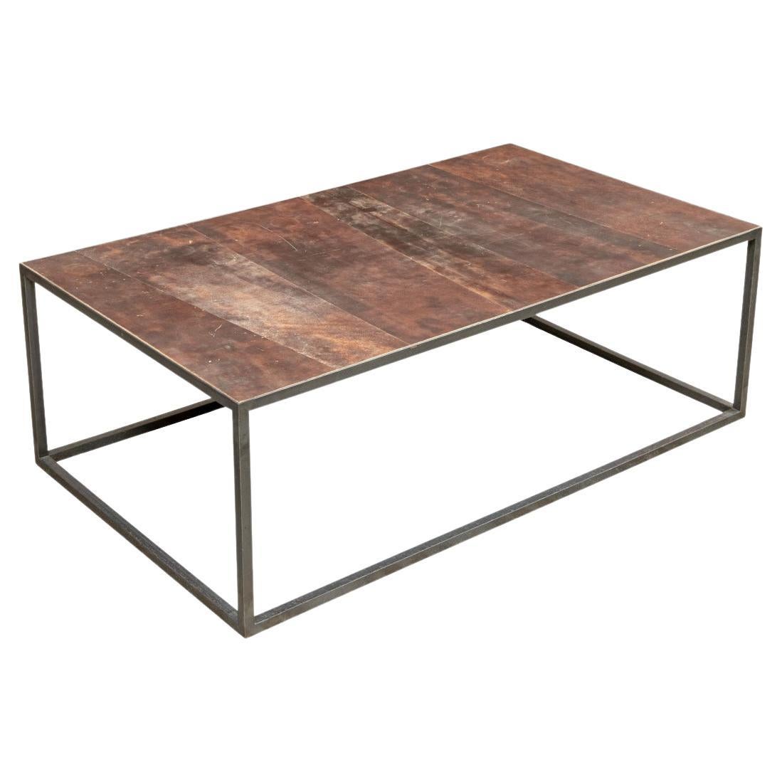 Heerenhuis Industrial Style Leather Top Mesa Cocktail Table For Sale